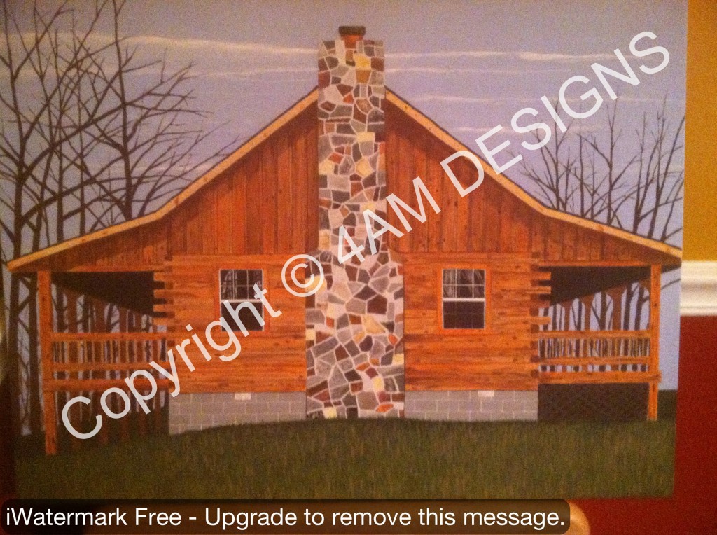 Final Painted Picture of Log Cabin.