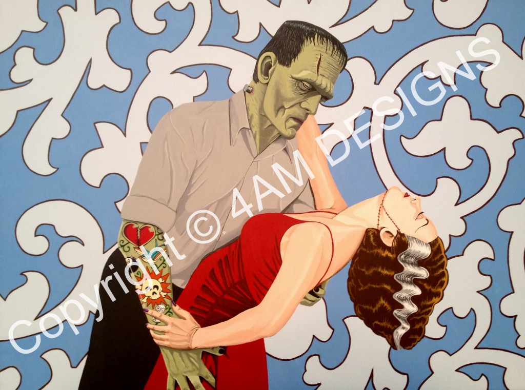Dancing Frankenstein & Bride 18x24 Acrylic $150.00